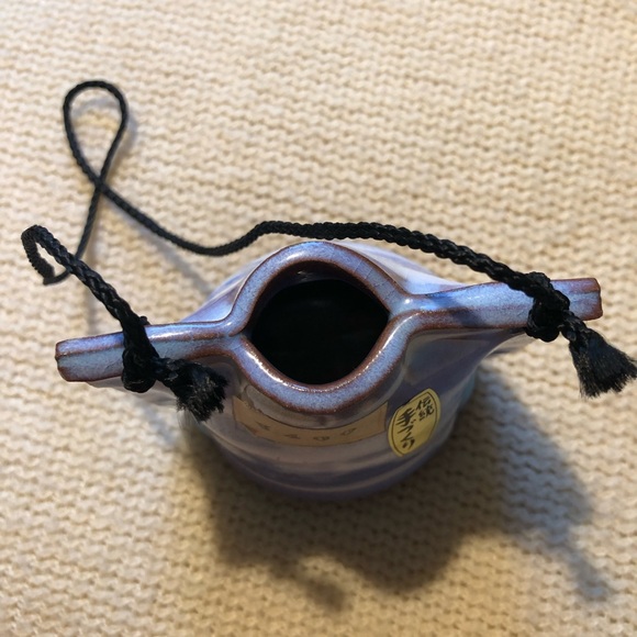 Handmade Japanese Pottery Hanging Vase - Ikebana - Brown Blue White - Picture 5 of 10